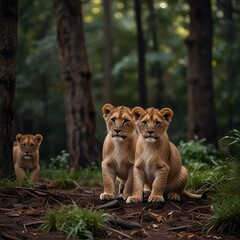 Naklejka premium lion cub and lioness ai gerenative
