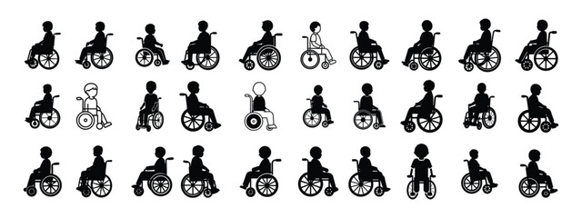 Black silhouette of children wheelchair on white background. vector illustration.