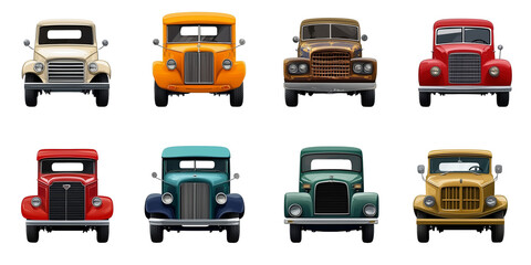 Retro Pickup Trucks Collection in Various Colors. A collection of classic pickup trucks in various colors, showcasing the rugged, timeless design of vintage vehicles