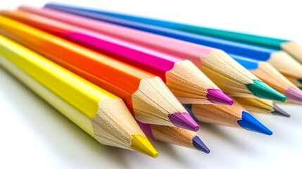 Fototapeta premium Vibrant Colored Pencils Arranged in Striking Pattern on White Background Suggesting Creative Mindset