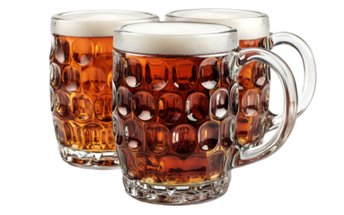 a group of glasses of beer.