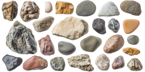 Natural Stones and Pebbles Collection. A variety of natural stones and pebbles with unique textures and colors, perfect for nature, geology, and landscaping themes
