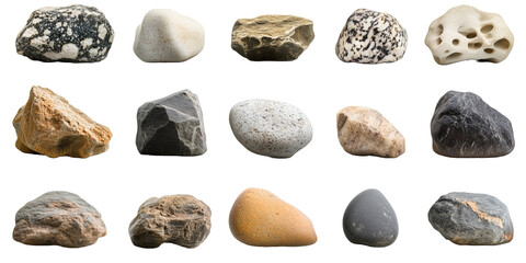 Natural Stones and Pebbles Collection. A variety of natural stones and pebbles with unique textures and colors, perfect for nature, geology, and landscaping themes