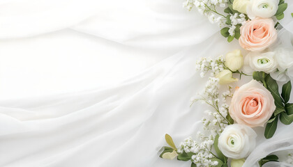 Elegant Floral Arrangement of Roses and flowers as decoration: Wedding Interior Background, Invitation Card Template, Celebration Wallpaper, with Space for Text for Weddings, Anniversaries, and Events