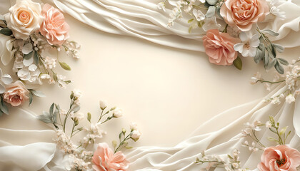 Elegant Floral Arrangement of Roses and flowers as decoration: Wedding Interior Background, Invitation Card Template, Celebration Wallpaper, with Space for Text for Weddings, Anniversaries, and Events