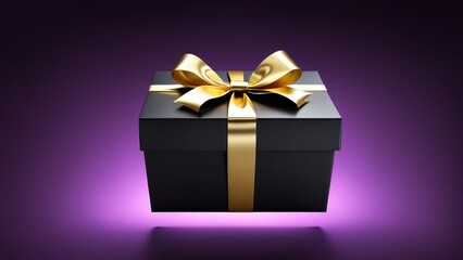 Obraz premium A black gift box with a gold ribbon, symbolizing celebration and surprise.