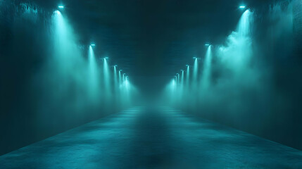 Abstract Background - Foggy Tunnel with Turquoise Lights