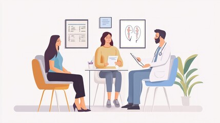 A fertility medical service consultation, showing a couple speaking to a specialist about fertility options, with a blend of advanced medical tools and a nurturing environment