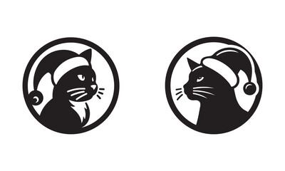 A cute cat with santa cap  logo icon symble sticker silhouette vector isolated on white background