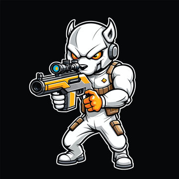 white dog soldier aiming rifle clip art preview