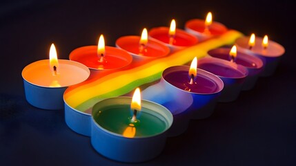 Vibrant Rainbow Candle Lineup Symbolizing Unity Hope and Remembrance
