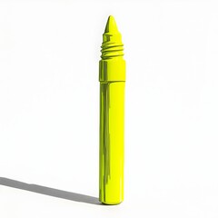 Vibrant Yellow Highlighter Marker Standing Upright on a Minimalist Plain White Background
