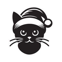 A cute cat with santa cap  logo icon symble sticker silhouette vector isolated on white background