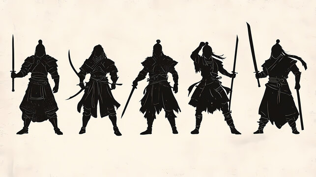Set of mongol warrior silhouette. Mongolian Empire. Illustration