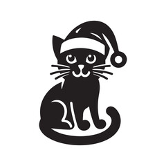A cute cat with santa cap  logo icon symble sticker silhouette vector isolated on white background