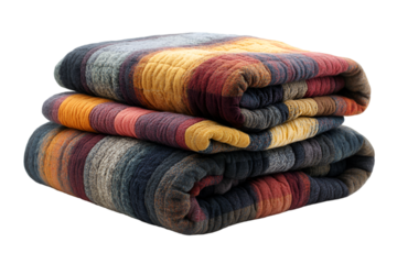 a stack of blankets on a white background. 