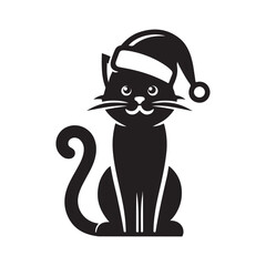 A cute cat with santa cap  logo icon symble sticker silhouette vector isolated on white background