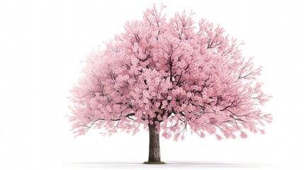 Obraz premium A pink blossoming cherry tree isolated on a white background.