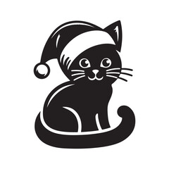 A cute cat with santa cap  logo icon symble sticker silhouette vector isolated on white background