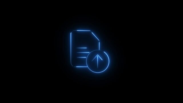 Glowing neon light PDF File Uploading icon animation , Download,  document, link, download file, folder, data and PDF icons. black background.
