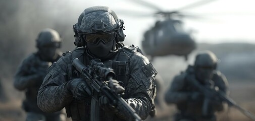 Soldiers in tactical gear during a military operation.