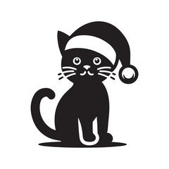 A cute cat with santa cap  logo icon symble sticker silhouette vector isolated on white background