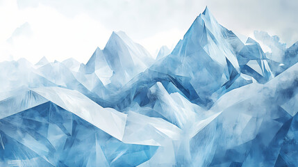 Obraz premium Snow peak abstract, white and icy blue geometric shapes, evoking winter mountain scenery. Frozen Tundra. Illustration