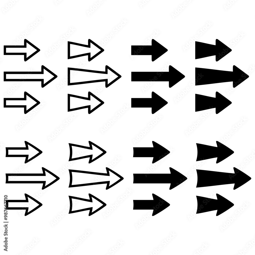 Poster Set of arrows. Vector set of black and transparent arrows.