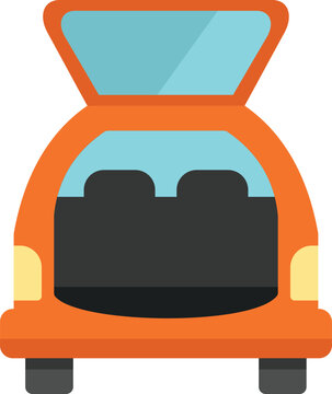 Orange car with open trunk is waiting for loading luggage for a family trip