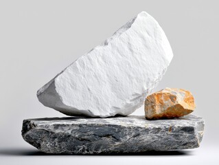 White and Yellow Stone on Gray Rock  Minimalist Abstract Still Life  Nature Texture