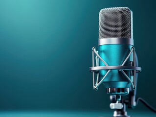 Teal Microphone on Blue Background