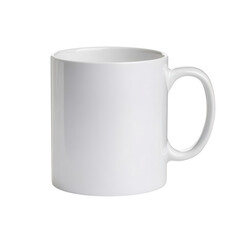 White ceramic mug on a white isolated background, ready for customization.