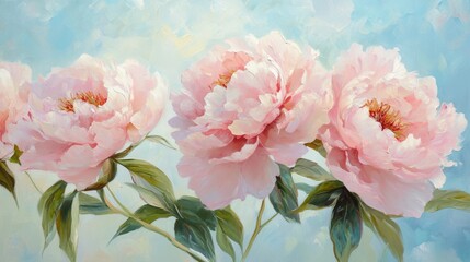 Blooming Pink Peonies Oil Painting