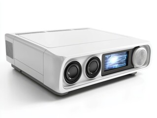Fototapeta premium Modern White Projector with Digital Display and Speakers