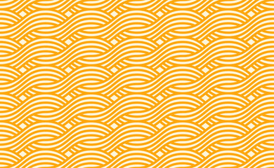 Ramen noodle pasta seamless pattern with waves or braided wavy ornament, vector background. Abstract Asian noodles pattern with curly wavy lines of Chinese instant noodles for seamless background