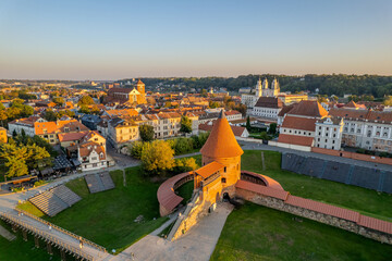 Aerial summer evening view of Kaunas old town, Lithuania