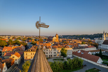 Aerial summer evening view of Kaunas old town, Lithuania