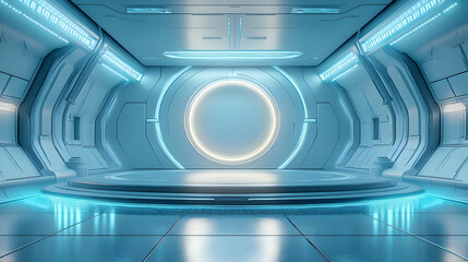 Obraz premium Futuristic Blue Sci-Fi Interior 3D Render