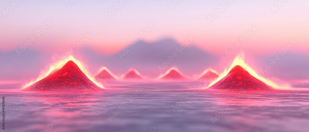 Canvas Prints a series of red and orange mountains are lit up in the background