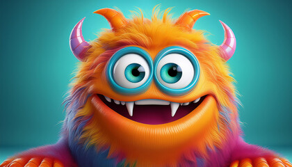 Obraz premium Cute monster with big eyes. Funny cartoon creature.