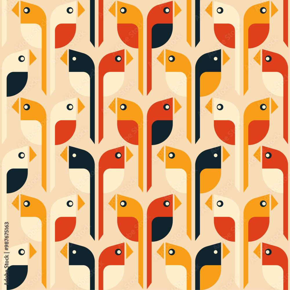 Aufkleber the birds are geometric and flat. repeating pattern of colorful birds.