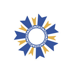 Doodle frame medal ribbon mandala or decoration illustration that can be use for background, sticker, scrapbook and etc. | Aesthetic with blue gold colors