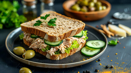 Chicken Salad Sandwich with Cucumber and Olives Delicious Lunch Recipe