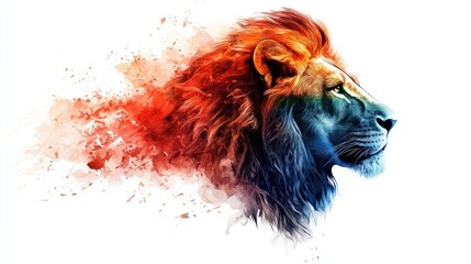 Naklejka premium Colorful Abstract Lion Art with Dynamic Brush Strokes