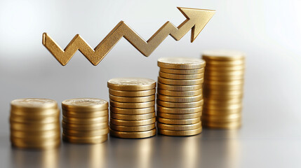 A visual representation of financial growth, showcasing gold coins and an upward arrow, symbolizing success and investment.