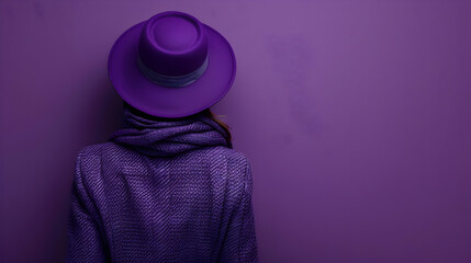 Purple Hat and Scarf Against a Purple Wall, a Minimalist Copy Space