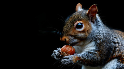 Obraz premium Squirrel Devouring Nut with Copy Space