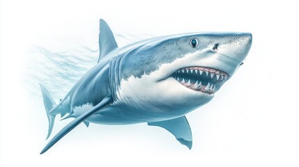 Naklejka premium A shark is swimming in the ocean with its mouth open