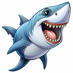 Obraz premium aggressive great white shark cartoon on white background
