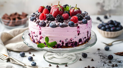 Blueberry Raspberry Cake with Chocolate Chips A Sweet and Delicious Treat